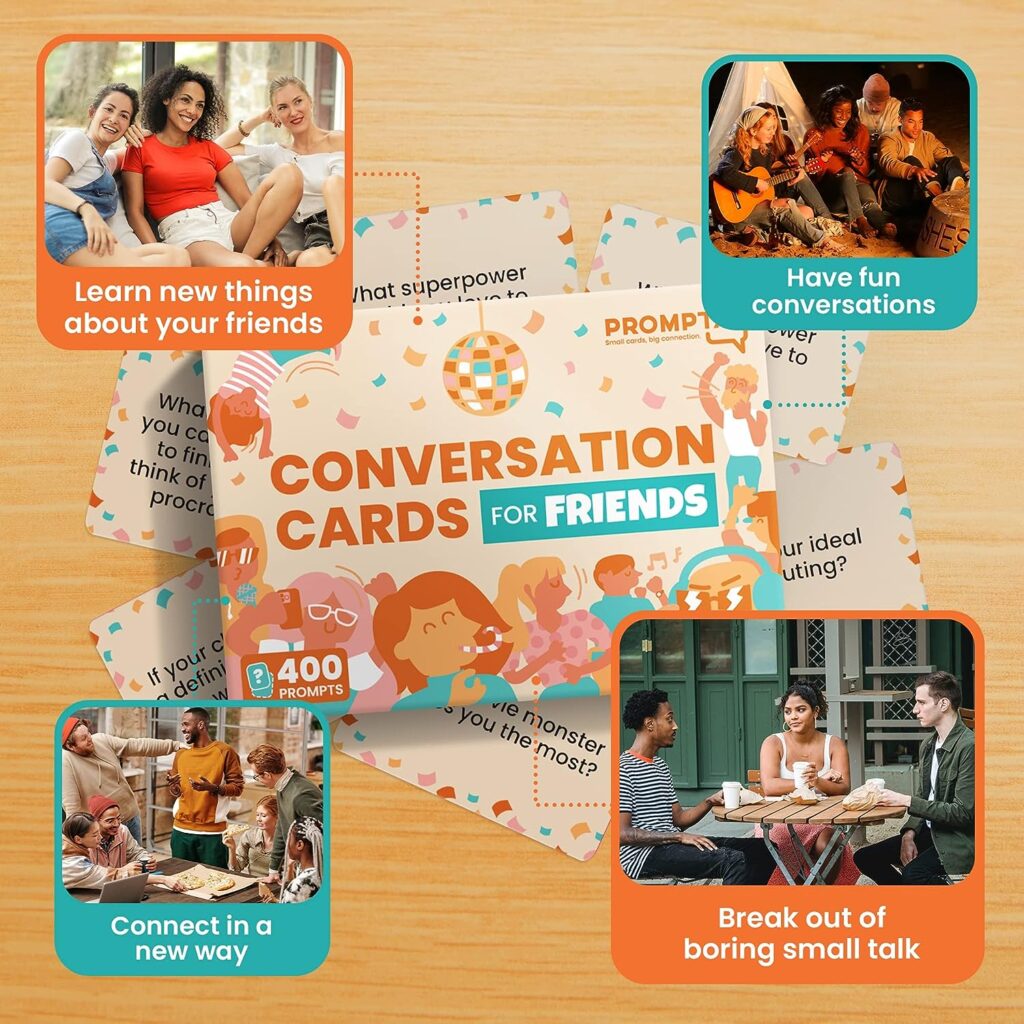 400 Icebreaker Conversation Cards for Friends – Casual, Funny Get to Know You Conversation Starters - Ice Breaker Questions for Groups, Families, Coworkers, Road Trips, Girls Night, Game Night Games