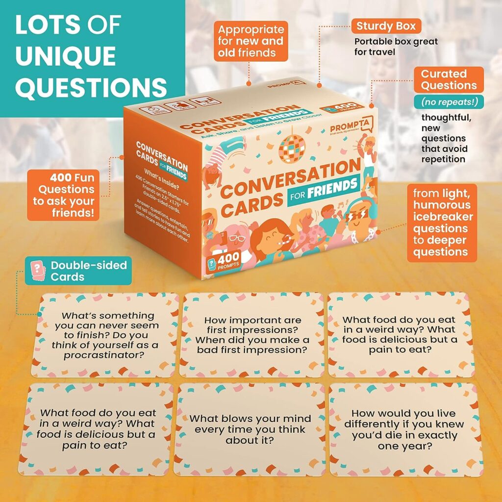 400 Icebreaker Conversation Cards for Friends – Casual, Funny Get to Know You Conversation Starters - Ice Breaker Questions for Groups, Families, Coworkers, Road Trips, Girls Night, Game Night Games