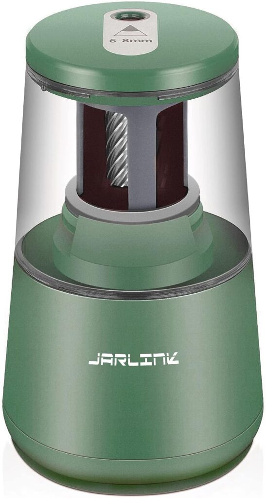 JARLINK Electric Pencil Sharpener, Classroom Pencil Sharpeners, Auto Stop for 6-8mm No.2/Colored Pencils, Electric Pencil Sharpener Plug in/USB/Battery Operated in School/Office/Home (Green)